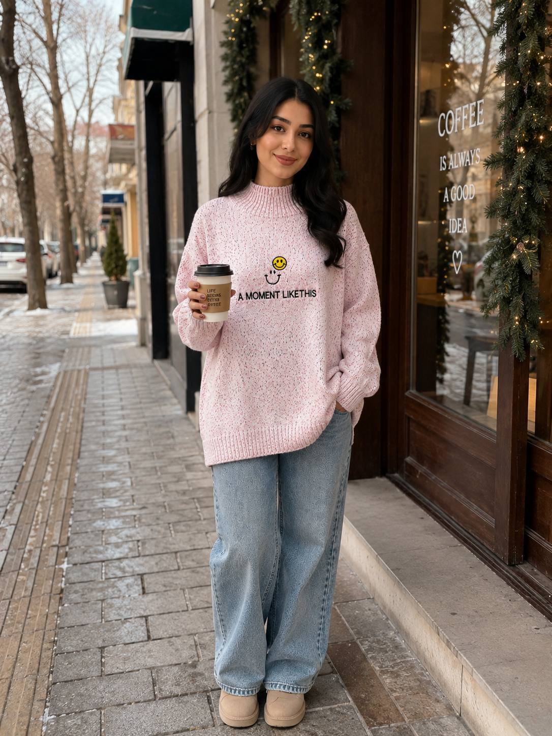 شومیز دانه برفی طرح smile زنانه کد 420573