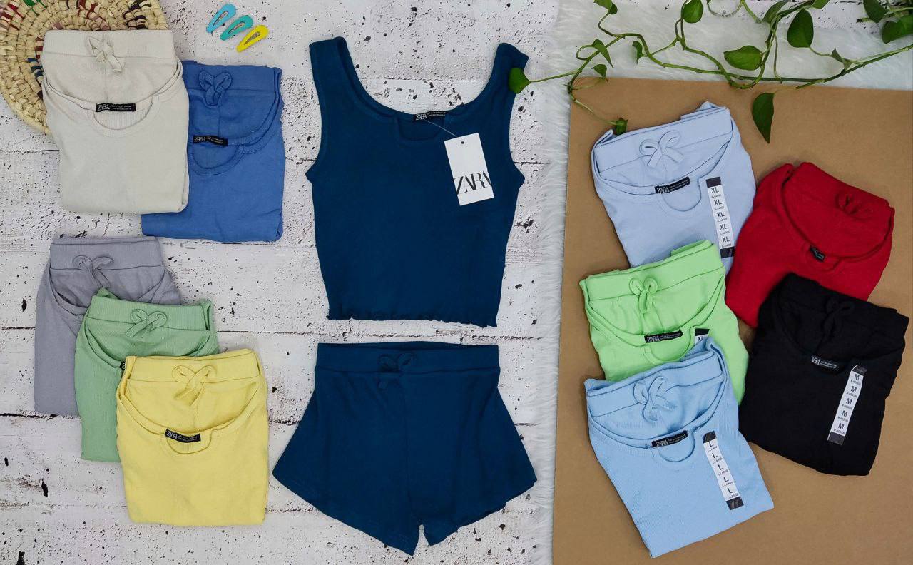 ست کراپ و شورتک کبریتی زنانه برند ZARA کد 411817