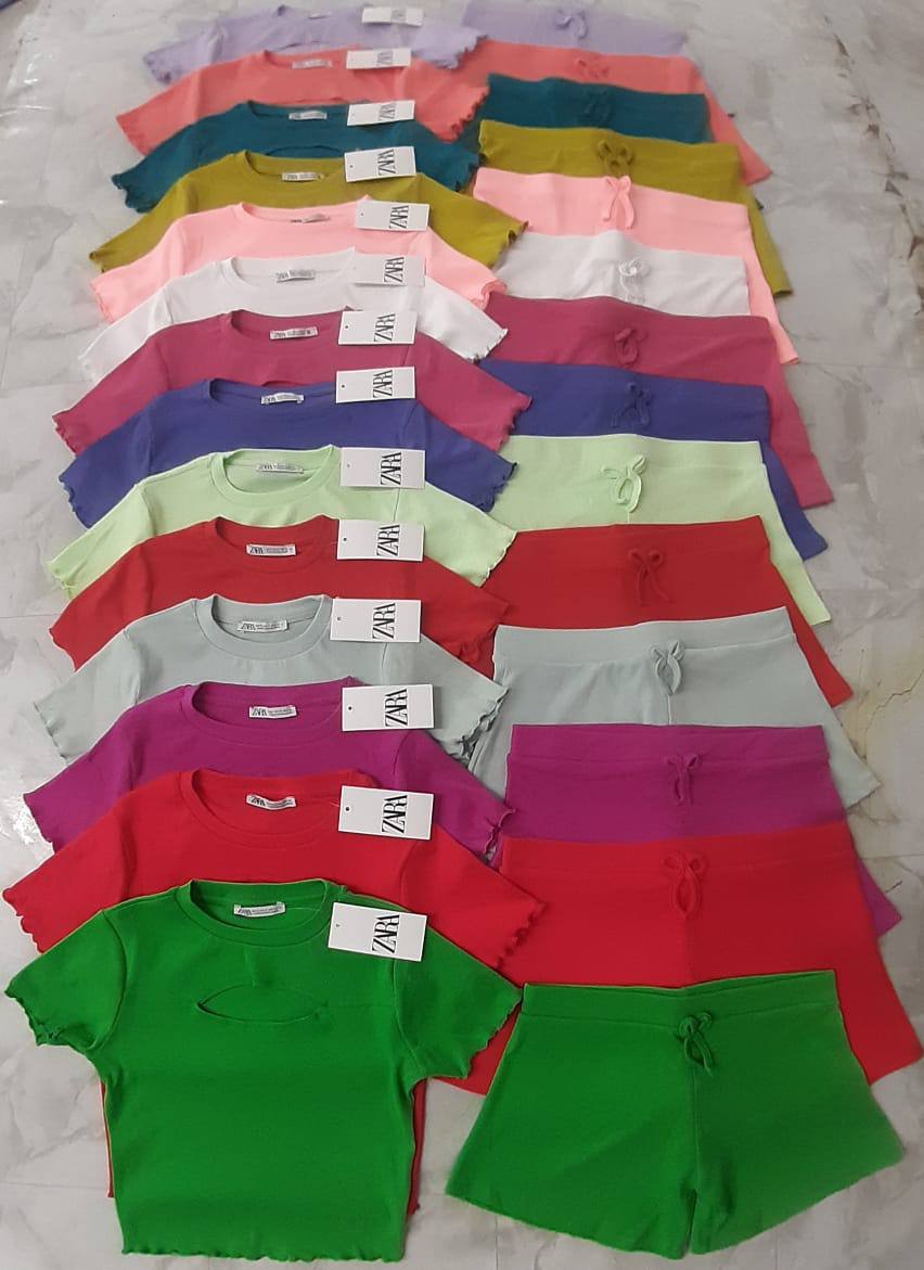 ست کراپ و شورتک کبریتی زنانه برند ZARA کد 411959