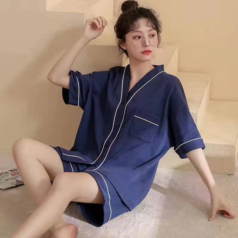 ست بلوز شرتک نخ کتان جلو باز زنانه کد 414047