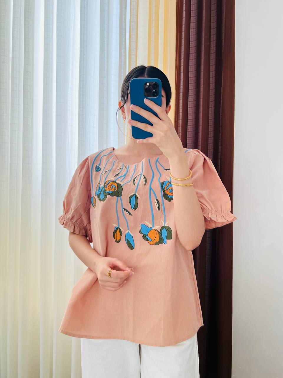 بلوز گلدوزی لینن زنانه کد 417098