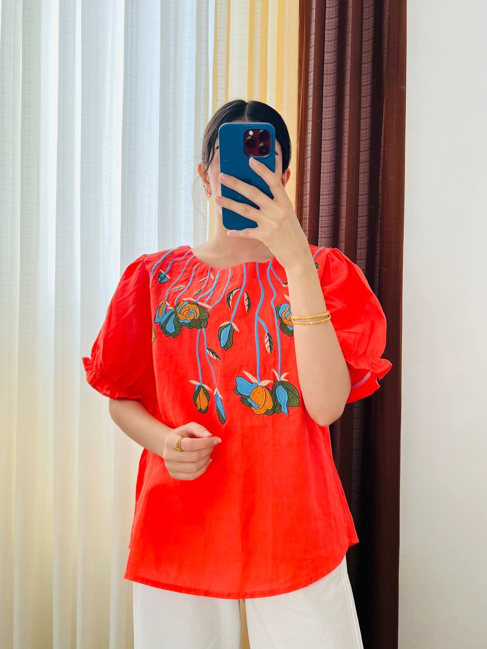 بلوز گلدوزی لینن زنانه کد 417098