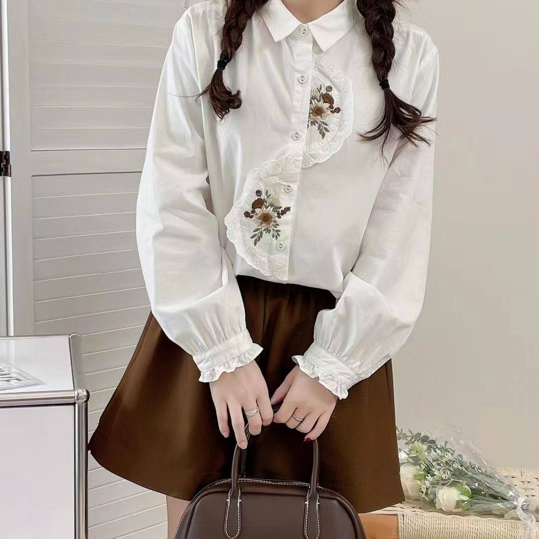 شومیز نخ کتان گلدوزی زنانه کد 417491