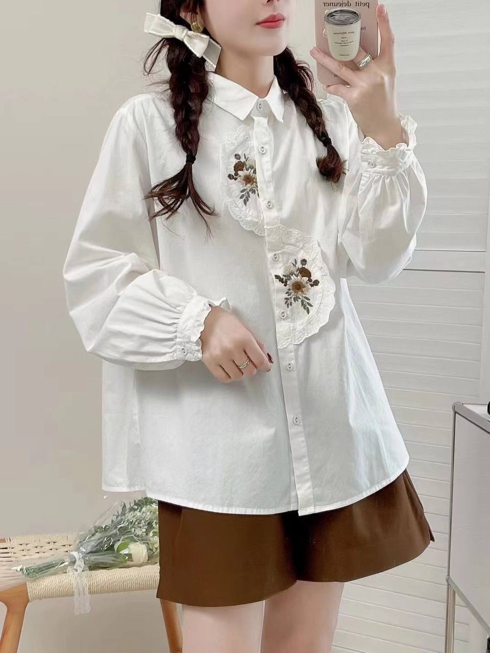 شومیز نخ کتان گلدوزی زنانه کد 417491