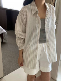 شومیز مانتویی راه راه زنانه کد 418124