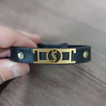 دستبند چرم پلاک استیل مدل YSL کد 1024