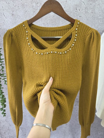 بلوز بافت مجلسی یقه کار شده زنانه کد 418339