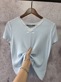 بلوز بافت آستین کوتاه قواره دار زنانه کد 418347