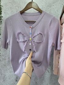 بلوز بافت آستین کوتاه برجسته زنانه کد 418350