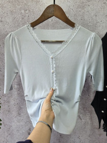 بلوز بافت کریستال آستین کوتاه زنانه کد 418351