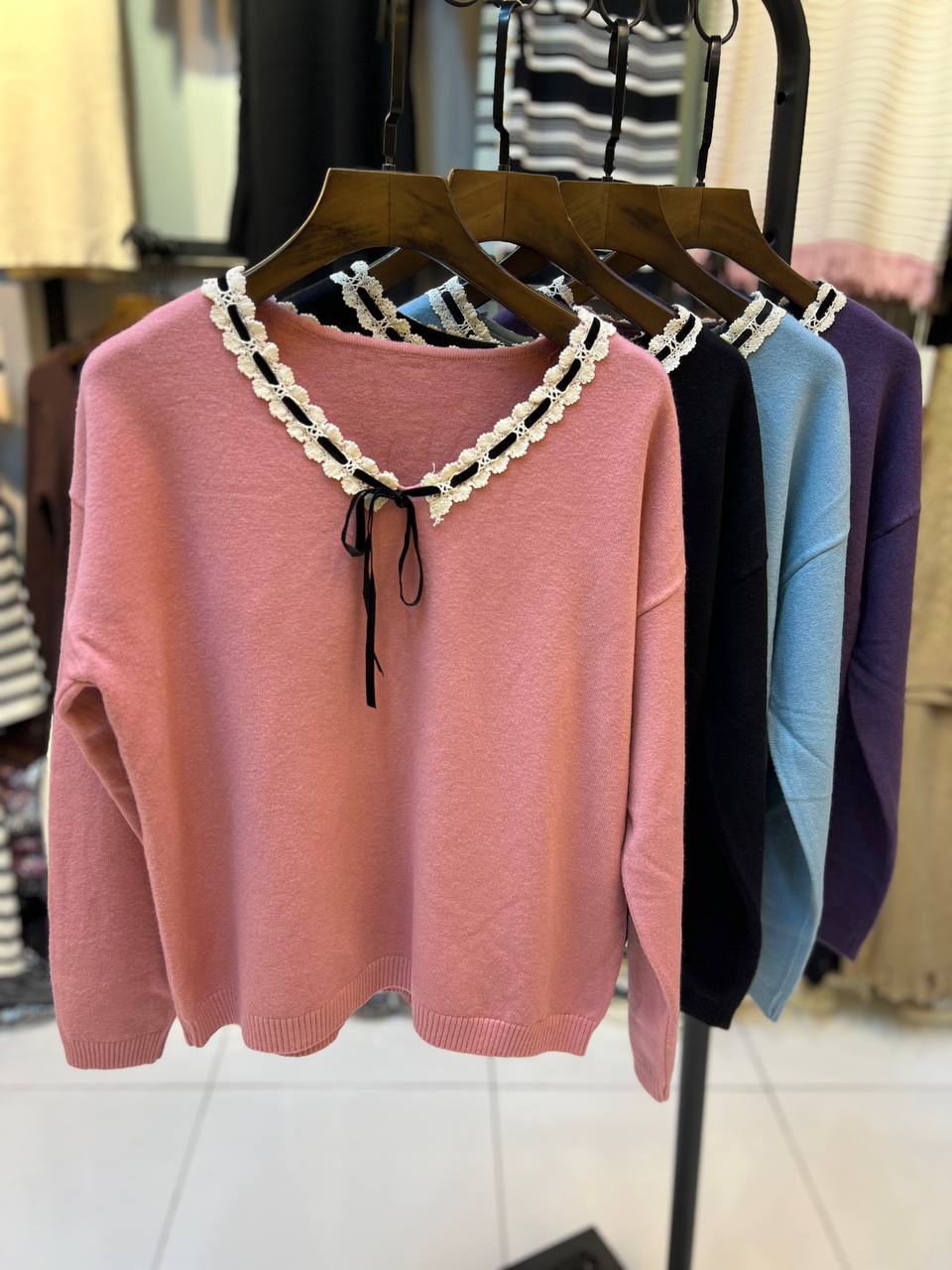 بلوز بافت پاپیون دار گرم بالا زنانه کد 417479