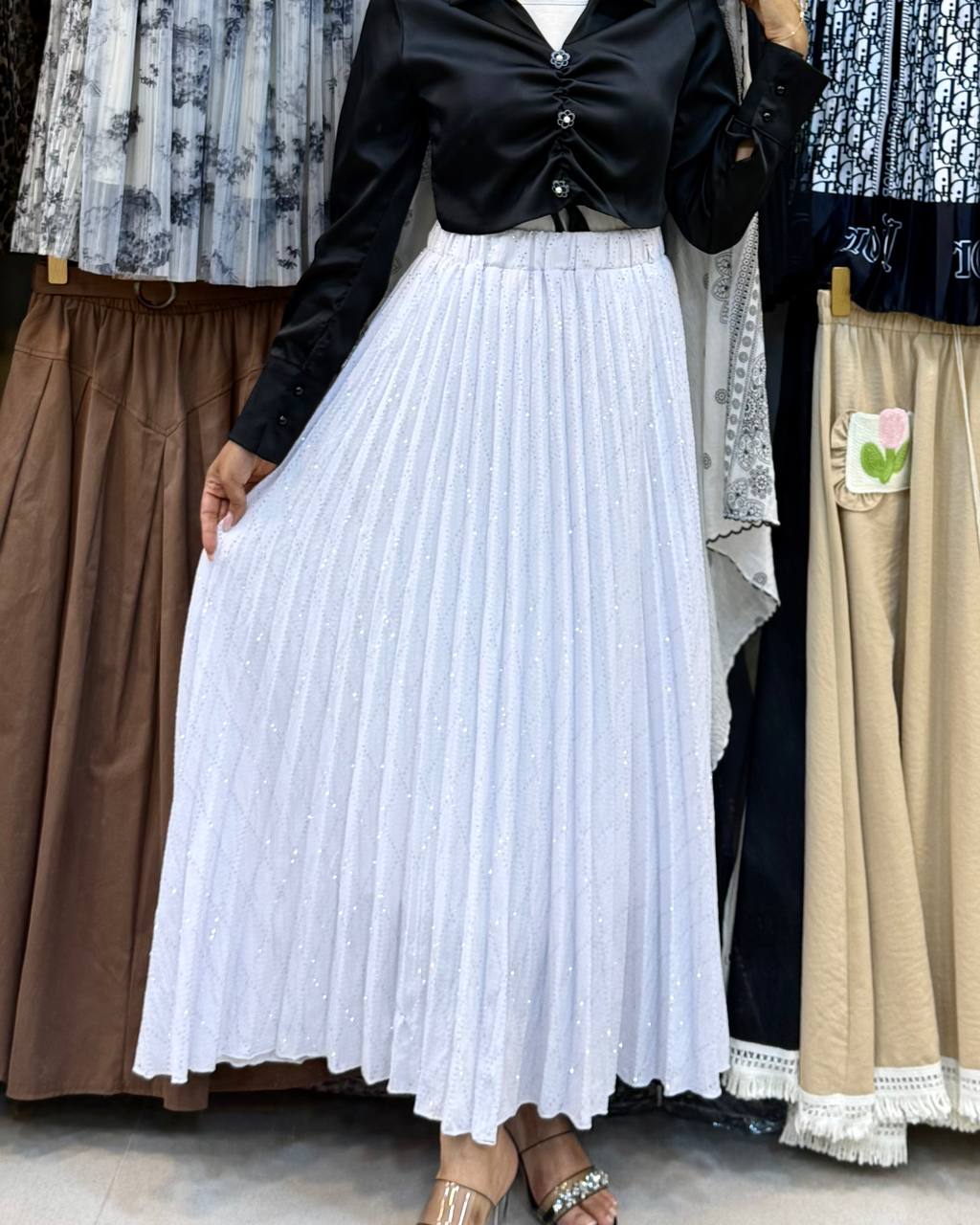 دامن پلیسه نگین دار زنانه کد 418568