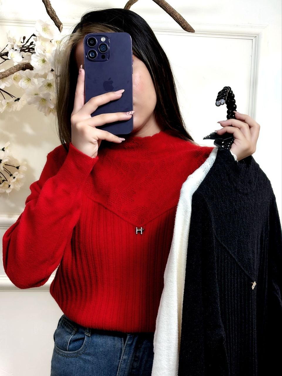 بلوز بافت مجلسی گرم بالا زنانه کد 418595