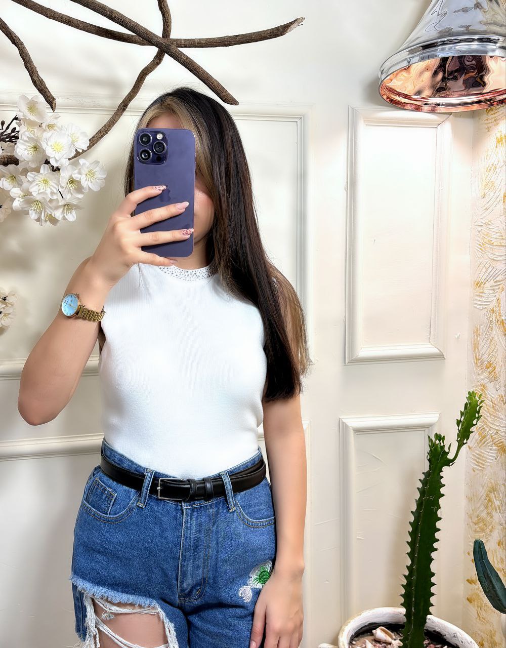 تاپ بافت یقه نگینی زنانه کد 418597