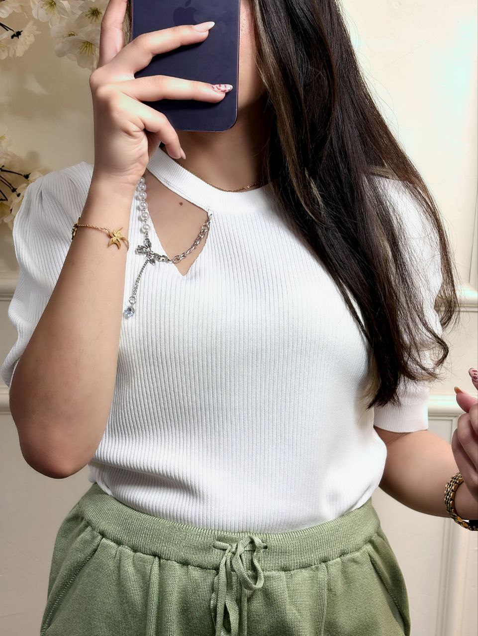 بلوز کریستال آستین کوتاه زنانه کد 418606