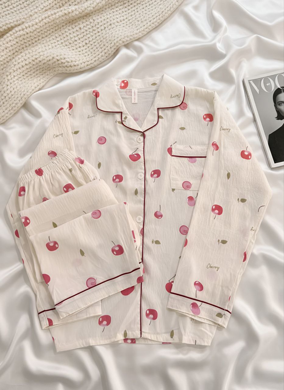 ست دو تیکه موسیلین نخی آستین بلند زنانه کد 418627