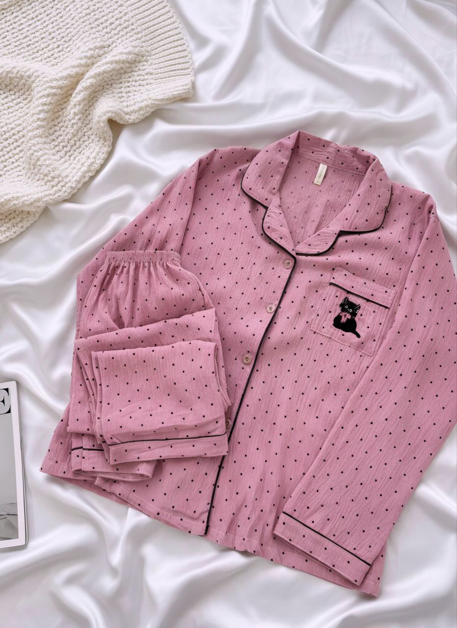 ست دو تیکه موسیلین نخی آستین بلند زنانه کد 418632