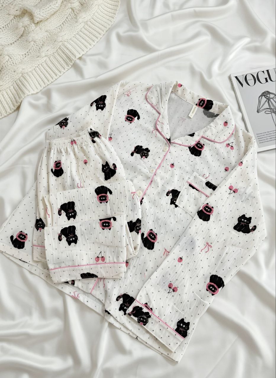 ست دو تیکه موسیلین نخی آستین بلند زنانه کد 418633