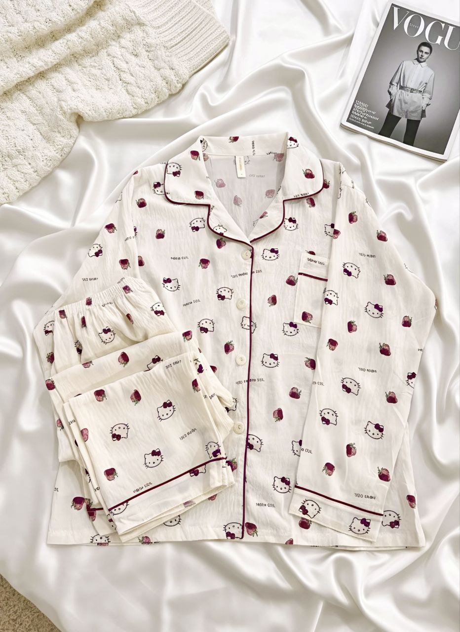 ست دو تیکه موسیلین نخی آستین بلند زنانه کد 418638