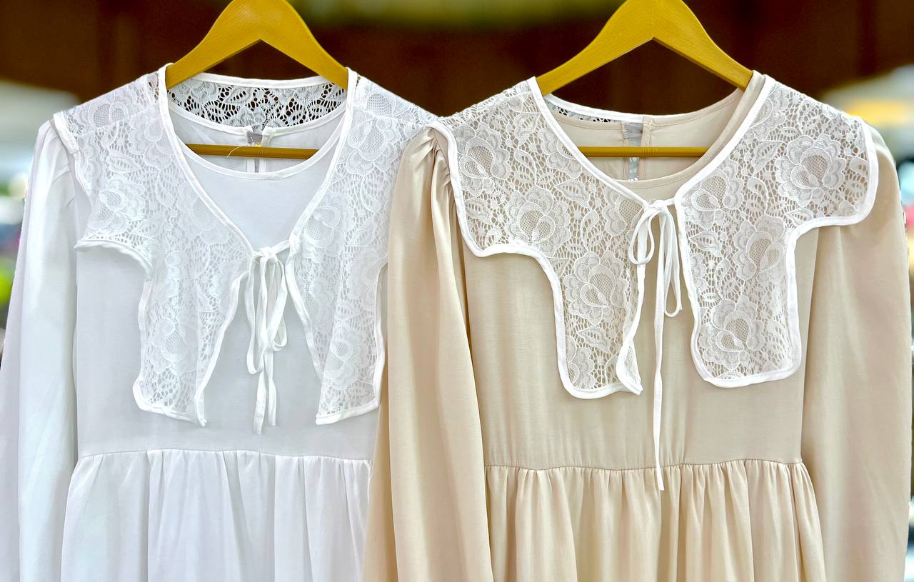 پیراهن بلند دور یقه گیپوری زنانه کد 418644