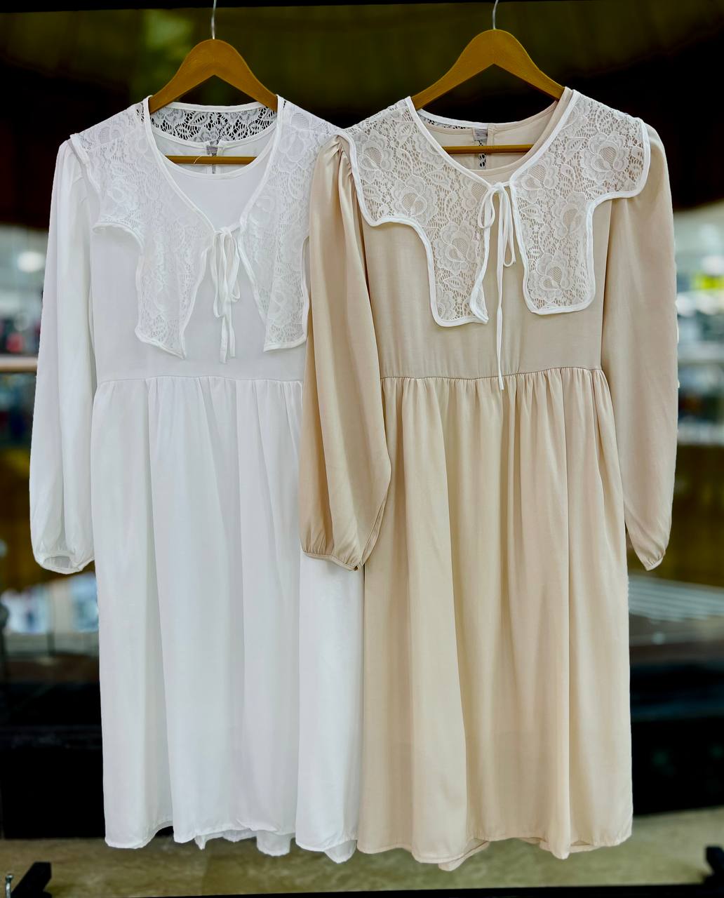 پیراهن بلند دور یقه گیپوری زنانه کد 418644