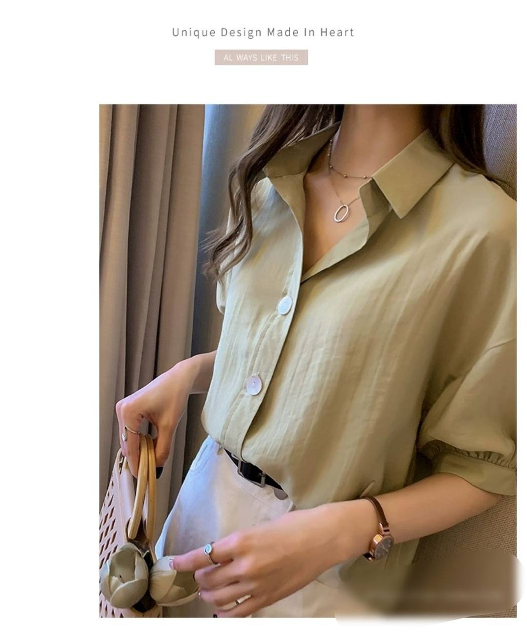 شومیز آستین کوتاه کرپ نخ زنانه کد 418647