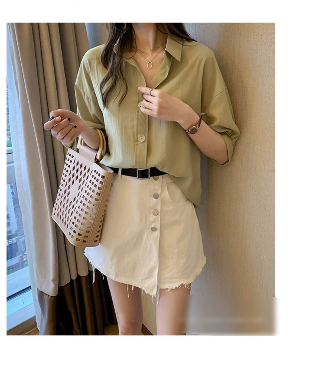 شومیز آستین کوتاه کرپ نخ زنانه کد 418647