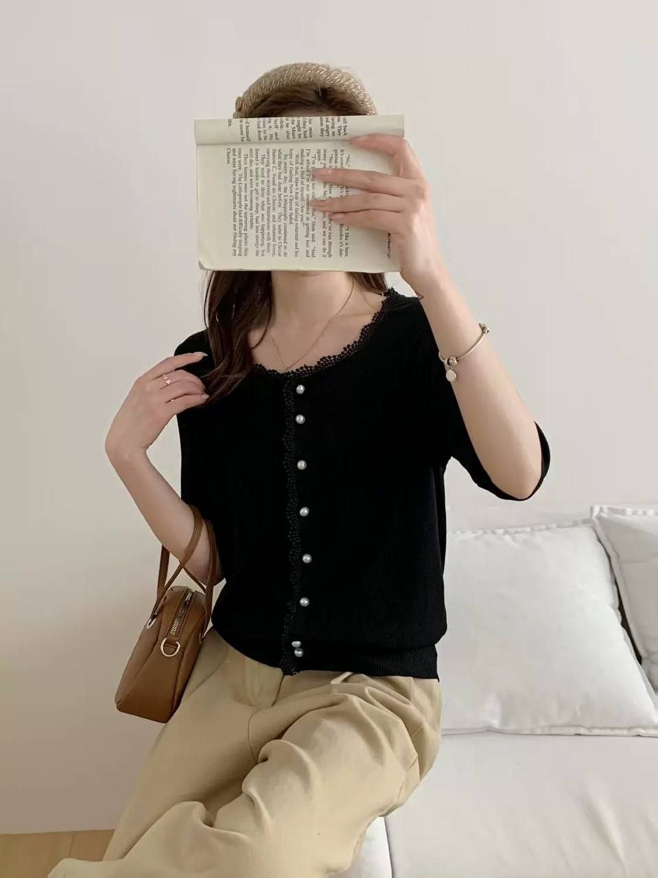 بلوز بافت کریستال آستین کوتاه زنانه کد 418650