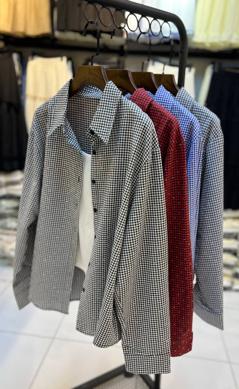 شومیز چهارخونه نگین دار زنانه کد 418722