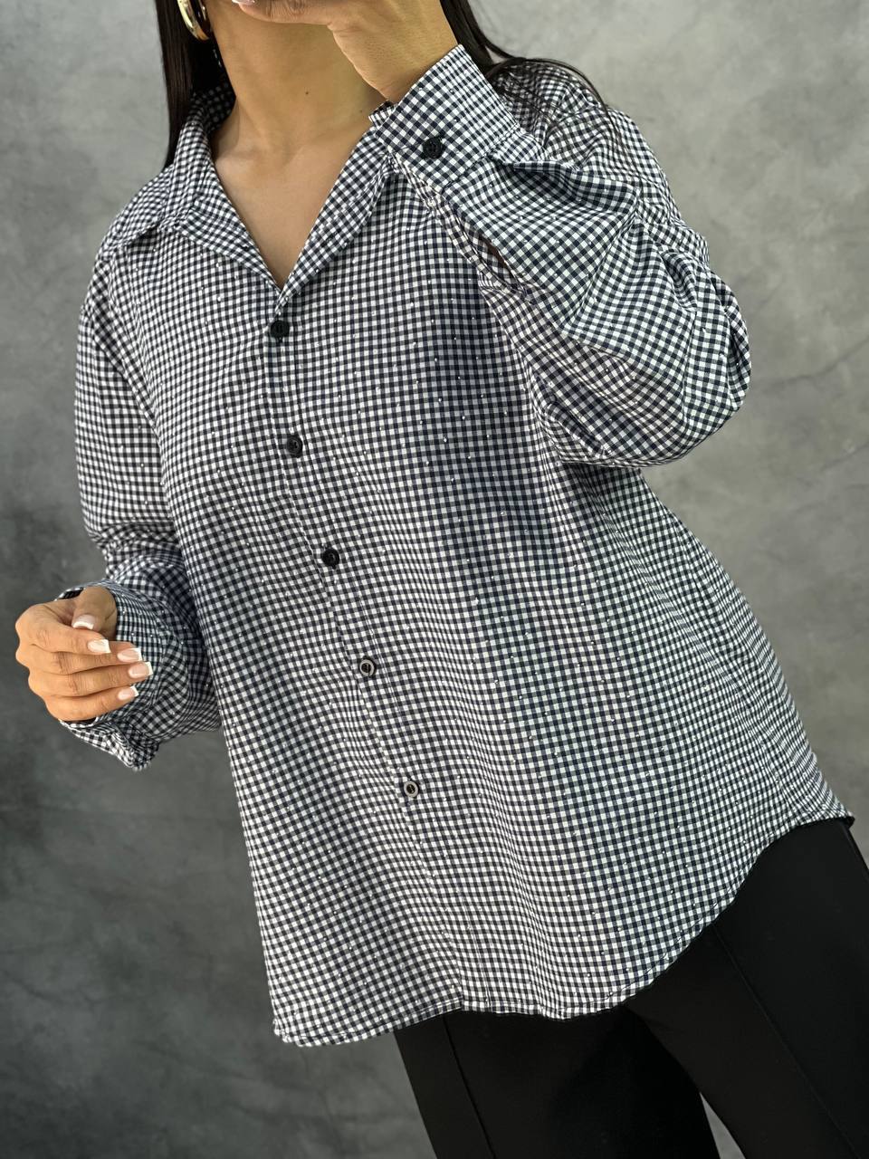 شومیز چهارخونه نگین دار زنانه کد 418722