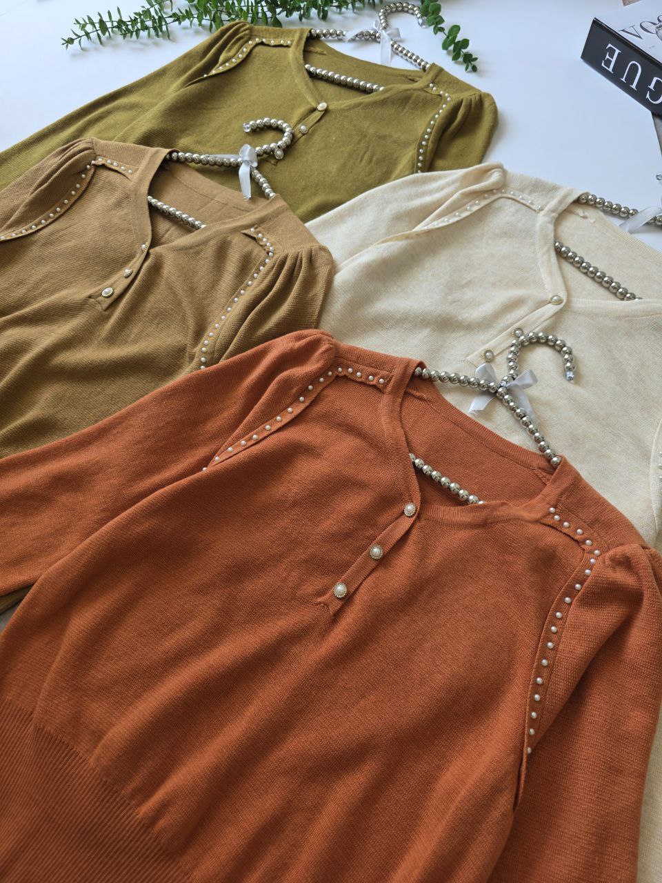 بلوز بافت مروارید کار شده زنانه کد 418731