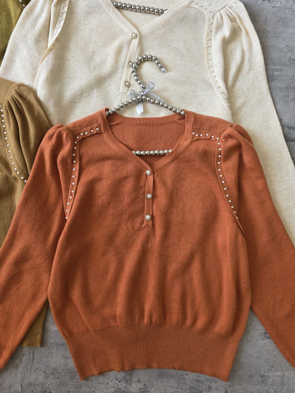 بلوز بافت مروارید کار شده زنانه کد 418731