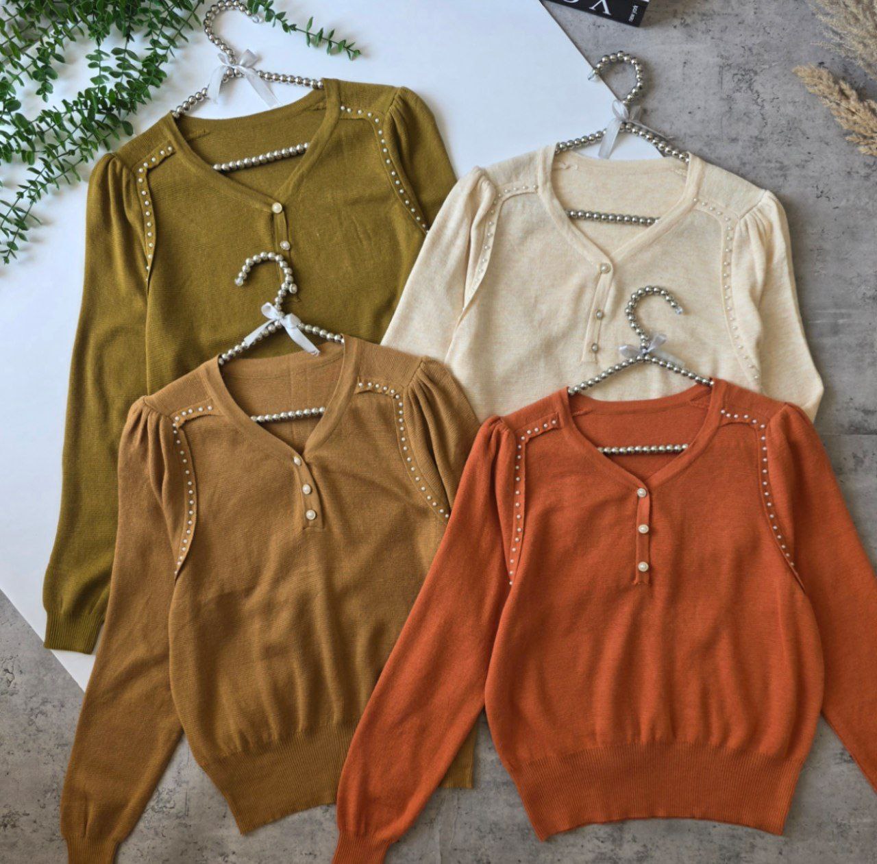 بلوز بافت مروارید کار شده زنانه کد 418731