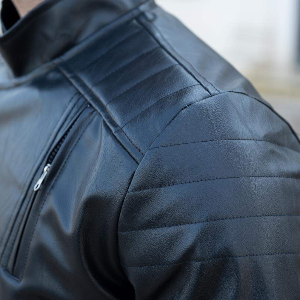 کاپشن چرم زیپ کج مشکی کد 1045