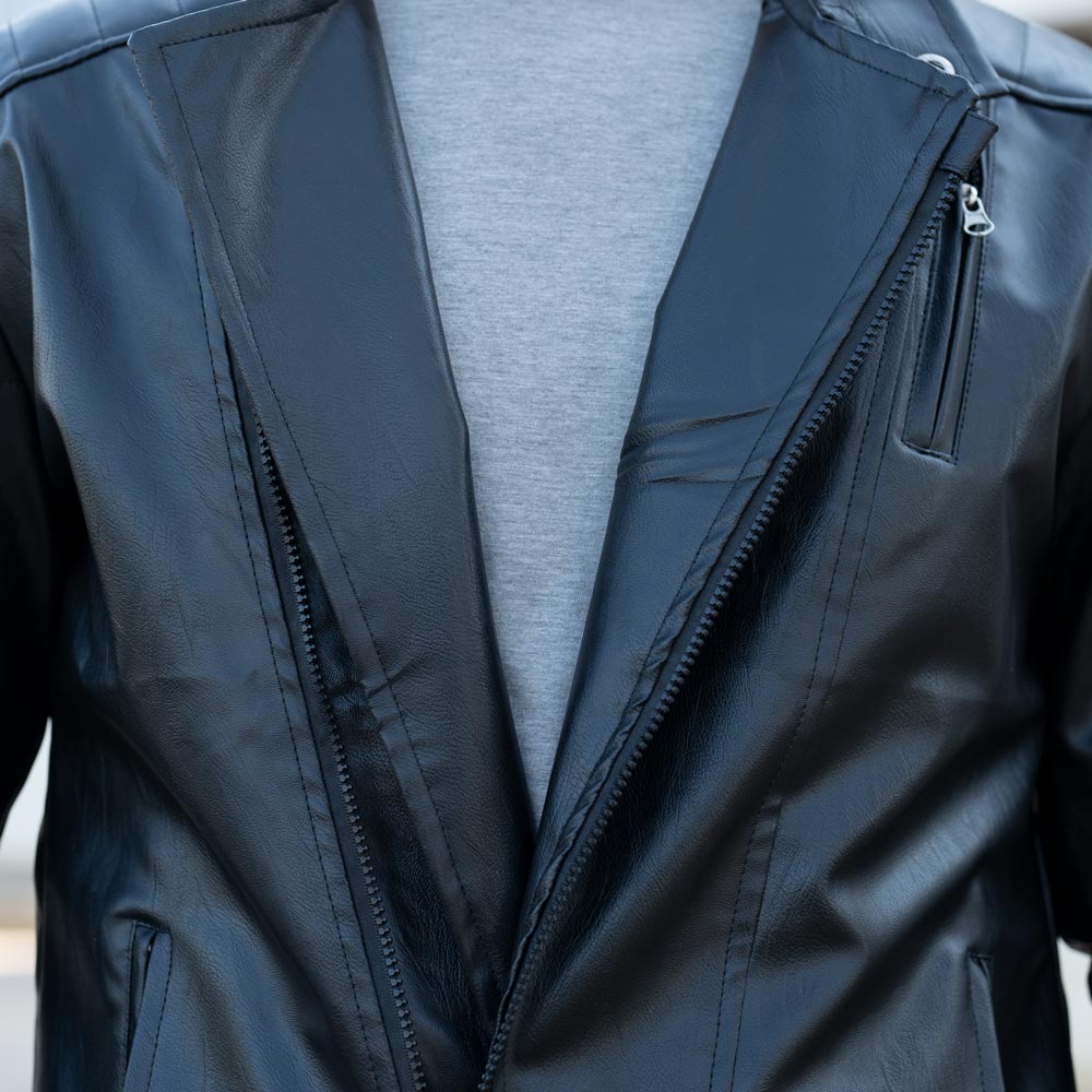 کاپشن چرم زیپ کج مشکی کد 1045