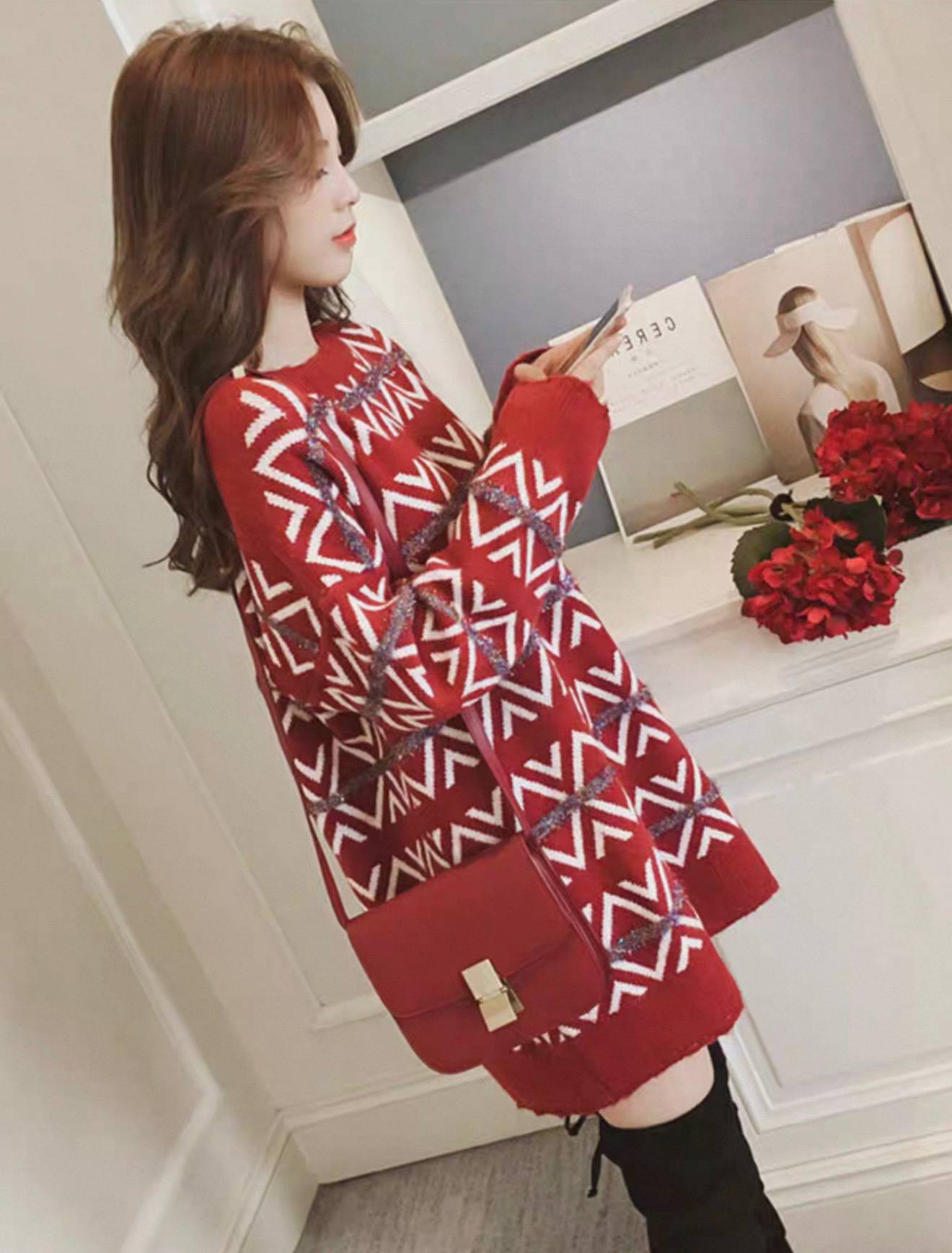 بافت کریسمسی بلند زنانه کد 418855