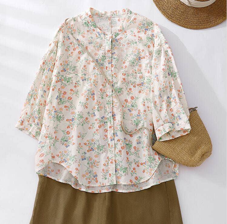 شومیز گل گلی لنین سبک زنانه کد 418860