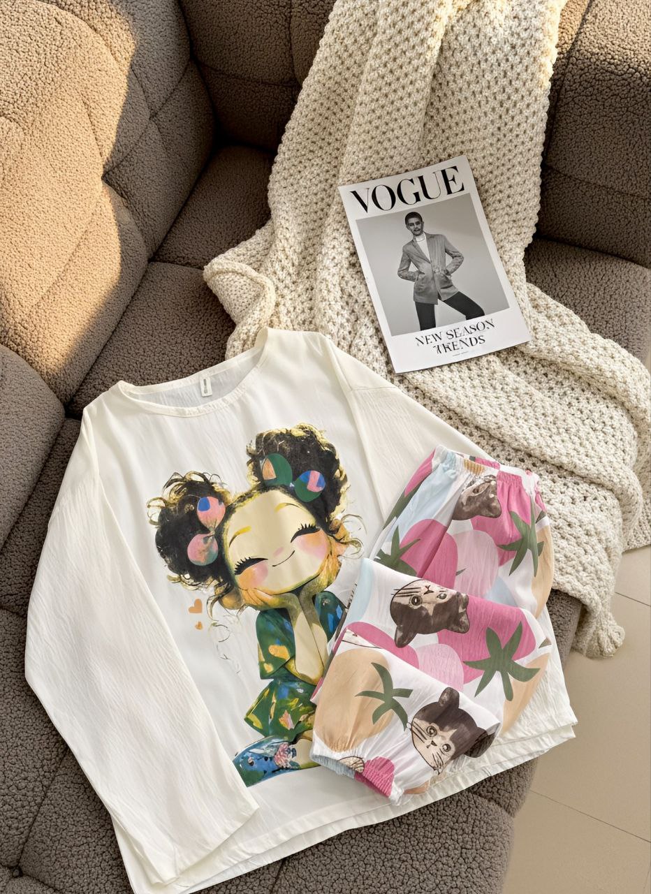 ست دو تیکه نخ کریشه آستین بلند دخترانه کد 418874