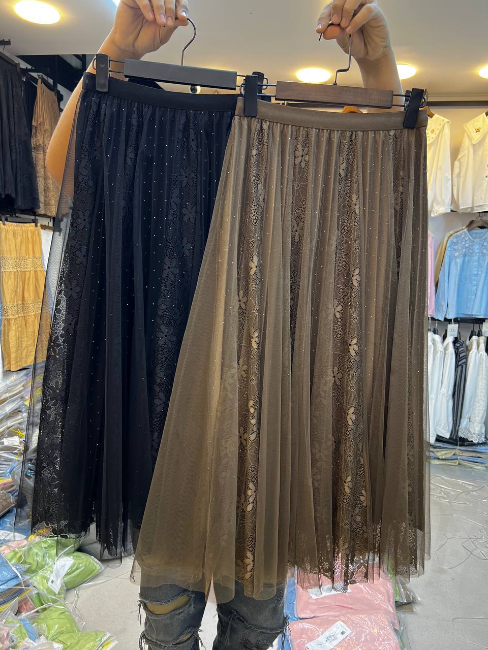 دامن حریر گیپور دار دو رو زنانه کد 418879