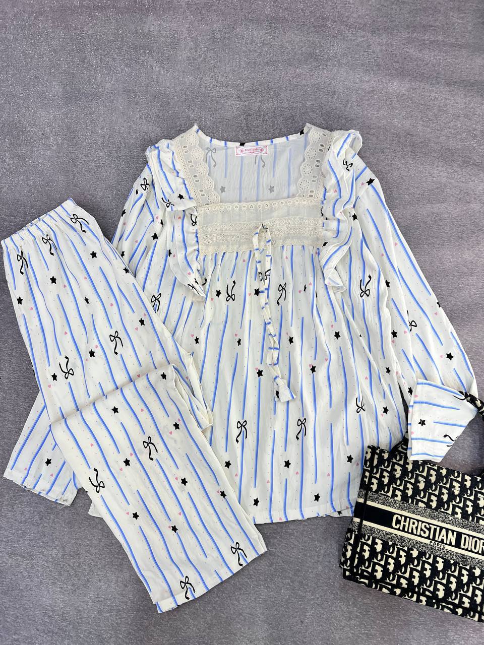 ست دو تیکه نخ موسلین آستین بلند زنانه کد 419156