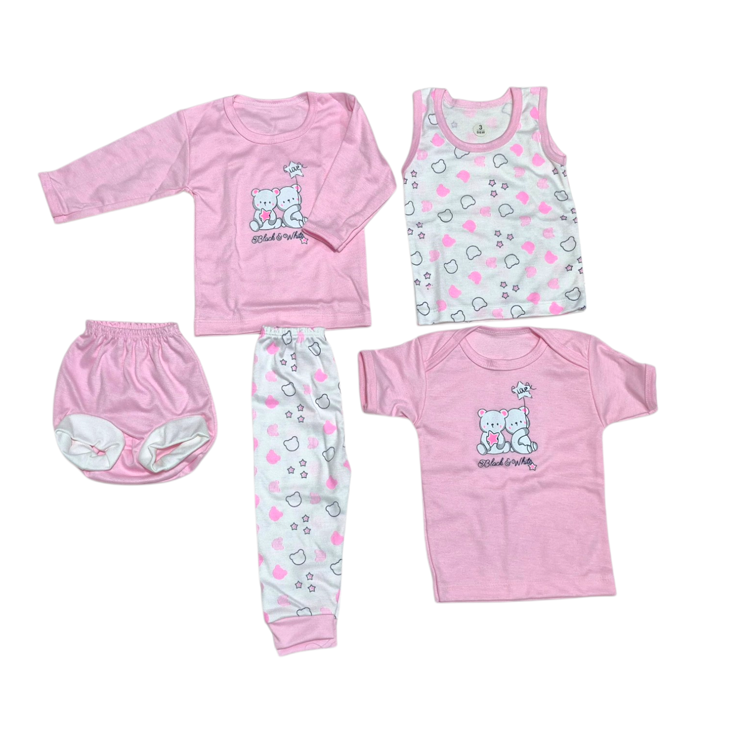 ست ۵ تکه نوزادی برند بلک اند وایت طرح خرسی کد 2205713